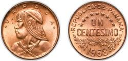 Panama Republic 1968 1 Centésimo (Bronze/Brass) Bronze San Francisco Mint (25000000) 3.11g UNC KM 22 Schön 22