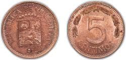Venezuela Fourth Republic 1974 5 Céntimos "Puya" Copper clad steel (200000000) 2g AU Y 49 NCV mv5cts-da