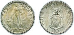 Philippines Commonwealth 1944 D 10 Centavos Silver (.750) (31592000) 2g UNC KM 181 Schön 19