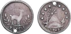 Bolivia Republic 1853 POTOSI ¼ Sol Silver (.667) 0.85g VF Holed Very Rare KM 117