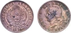 Argentina Federal Republic 1891 2 Centavos Bronze (8050000) 9.84g XF CJ 32