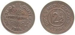 Guatemala Republic 1915 12½ Centavos (Provisional Coinage) Bronze Guatemala City Mint (6000000) 3g UNC KM 230