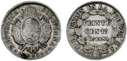 Bolivia Republic 1876 PTS FE 20 Centavos