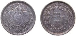 Bolivia Republic 1892 PTS CB ½ Boliviano / 50 Centavos Silver (.900) Potosi Mint 12.5g XF KM 161