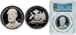 Chile Republic 1968 So 5 Pesos (150th Anniversary of Naval Academy) Silver (.999) Santiago Mint (1200) 22.5g PCGS PR 66 KM 1...