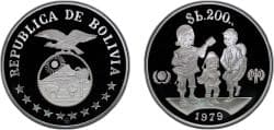 Bolivia Republic 1979 CHI 200 Pesos Bolivianos (Year of the Child) Silver (.925) (15000) 23.33g PF KM 198 Schön 32