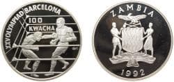 Zambia 100 Kwacha (1992 Olympics) Silver (.925) 28.28g PF KM 28 Schön 33