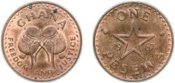 Ghana Republic 1967 1 Pesewa Bronze (62500000) 5.67g UNC KM 13 Schön 9