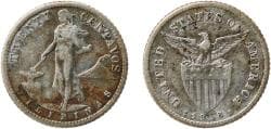 Philippines Insular Government 1918 S 20 Centavos (Small type) Silver (.750) (Copper .250) San Francisco Mint (5560000) 3.94g...