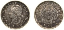 Argentina Federal Republic 1882 10 Centavos Silver (.900) (778000) 2.5g XF KM 26 CJ 21 to 23 Schön 27