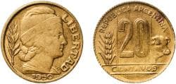 Argentina Federal Republic 1950 20 Centavos Aluminium bronze (Cu 92 Al 8) Buenos Aires Mint (40071355) 3.7g XF KM 42 CJ 196-...