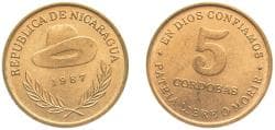 Nicaragua Republic 1987 5 Córdobas Aluminium bronze (23000000) 7.4g BU KM 60 Schön 62