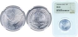 Chile 1957 So 10 Pesos / 1 Condor Aluminium (28800000) 3g NGC MS 65 KM 181 Schön 28