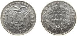 Bolivia Republic 1906 PTS MM ½ Boliviano / 50 Centavos Silver (.900) Potosi Mint (632006) 11.5g AU KM 175.1 Schön 7