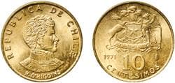 Chile Republic 1971 So 10 Centésimos Aluminium bronze Casa de Moneda de Chile Mint (99700000) 2.47g UNC KM 194