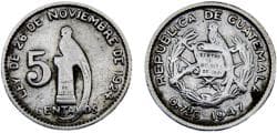 Guatemala Republic 1947 5 Centavos