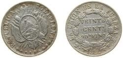 Bolivia Republic 1881 PTS FE 20 Centavos Silver (.900) Potosi Mint 4.6g XF KM 159.1 Schön 3
