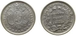 Bolivia Republic 1888 PTS FE 20 Centavos Silver (.900) Potosi Mint 4.6g VF KM 159.2 Schön 3