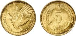 Chile Republic 1970 So 5 Centésimos Aluminium bronze Casa de Moneda de Chile Mint (30680000) 4g UNC KM 190