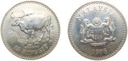 Malaysia Constitutional Monarchy 1976 15 Ringgit - Agong VI (Conservation, Malaysian Gaur) Silver (.925) Royal Mint (40000) 2...