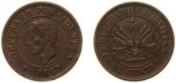 Haiti First Republic 1863 HEATON 5 Centimes Bronze Heaton and Sons / The Mint Birmingham Limited (1000000) 2g XF KM 39