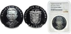Panama Republic 1980 FM 5 Balboas (Belisario Porras) Silver (.500) The Franklin Mint (2629) 23.33g NGC PF 67 KM 40.3