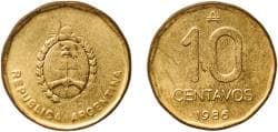Argentina Federal Republic 1986 10 Centavos Brass Buenos Aires Mint (158427000) 4.49g UNC KM 98 CJ 385-388 Schön 98