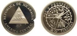 Nicaragua Republic 1975 20 Córdobas (Peace and Progress) Silver (.925) Royal Mint (1750) 5.03g PF KM 32 Schön 31