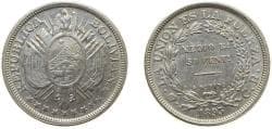 Bolivia Republic 1893 PTS CB ½ Boliviano / 50 Centavos Silver (.900) Potosi Mint (3147120) 12.5g AU KM 161.5