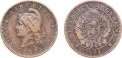 Argentina Federal Republic 1894 2 Centavos Bronze (2233000) 9.77g VF KM 33