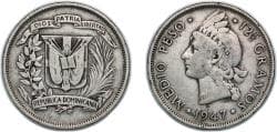 Dominican Republic Third Republic 1947 ½ / Medio Peso Silver (.900) (Copper .100) (200000) 12.3g VF KM 21 Schön 6