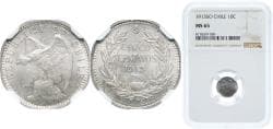 Chile Republic 1913 So 5 Centavos Billon (.400 silver) Casa de Moneda de Chile Mint (2573000) 1g NGC MS 65 KM 155.2a