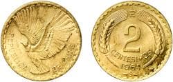 Chile Republic 1964 So 2 Centésimos Aluminium bronze Casa de Moneda de Chile Mint (2050000) 2.89g UNC KM 193