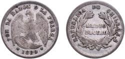 Chile Republic 1880 So ½ Decimo Silver (.500) (1205000) 1.24g VF KM 137.3
