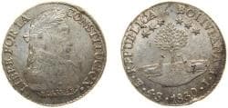 Bolivia Republic 1830 PTS JL 4 Soles Silver (.667) Potosi Mint 13.5g AU KM 96a