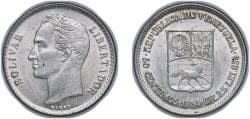 Venezuela Fourth Republic 1954 50 Céntimos Silver (.835) (Copper .165) (15000000) 2.58g UNC Y 36 NCV mv50cts-aa