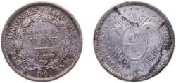 Bolivia Republic 1900 PTS MM ½ Boliviano / 50 Centavos Silver (.900) Potosi Mint (3820000) 12.5g XF KM 161