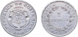 Costa Rica Second Republic 1954 2 Colones Stainless steel Philadelphia Mint (1028000) 12g XF KM 187.1 Schön 38