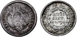 Bolivia Republic 1873 PTS FE 5 Centavos