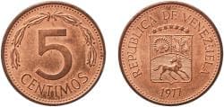 Venezuela Fourth Republic 1977 5 Céntimos "Puya" Copper clad steel Royal Mint (600000000) 2g UNC Y 49 NCV mv5cts-da