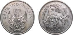Indonesia Republic 1974 2000 Rupiah (Javan Tiger) Silver (.500) (43648) 25.31g UNC KM 39 Schön 29