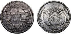 Bolivia Republic 1867 PTS FP 1 Boliviano