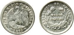 Chile Republic 1879 So Medio / ½ Decimo Silver (.500) Casa de Moneda de Chile Mint (916000) 1.18g XF KM 137.3