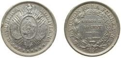 Bolivia Republic 1894 PTS CB ½ Boliviano / 50 Centavos Silver (.900) Potosi Mint (2470143) 12.5g XF KM 161.5