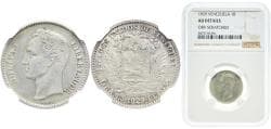 Venezuela Republic 1929 1 Bolívar Silver (.835) (Copper .165) Philadelphia Mint (2500000) 5g NGC AU Y 22 NCV mv1bs-aa