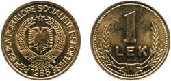 Albania 1988 1 Lek Aluminium bronze 5.14g BU KM 66