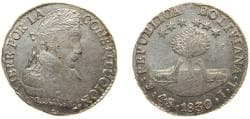 Bolivia Republic 1830 PTS JL 4 Soles Silver (.667) Potosi Mint 13.5g AU KM 96a.1