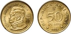 Argentina Federal Republic 1978 BAˢ 50 Pesos (José de San Martín) Aluminium bronze (Cu 92 Al 8) Buenos Aires Mint (40601317) ...