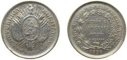 Bolivia Republic 1896 PTS ES ½ Boliviano / 50 Centavos Silver (.900) Potosi Mint (2975738) 12.5g XF KM 161