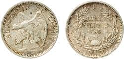 Chile Republic 1896 So 10 Centavos (No number on obverse; silver .835) Silver (.835) Casa de Moneda de Chile Mint (2561000) 2...